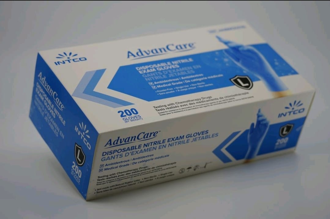 Intco Advancare Disposable Nitrile Exam Gloves, 200 per box Large, SINGLE