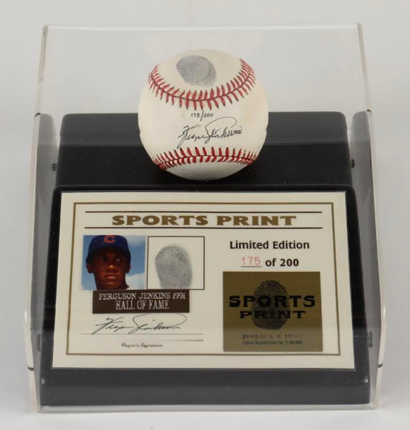 Ferguson Jenkins Signed LE ONL Baseball with Thumbprint With Display Case (Beckett)  Limited Edition # / 200