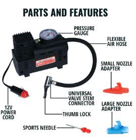 Koolatron 12V 4 in 1 Air Compressor Pump w/ Pressure Gauge