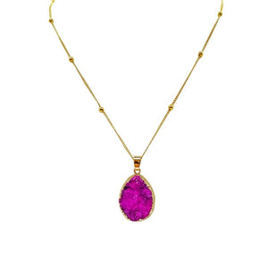 Gold Plated Chain with Fusia Druzy Pendant