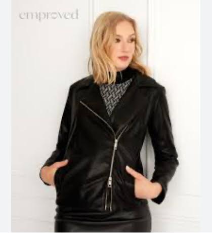 Faux leather bomber jacket in black with gold zipper  size large