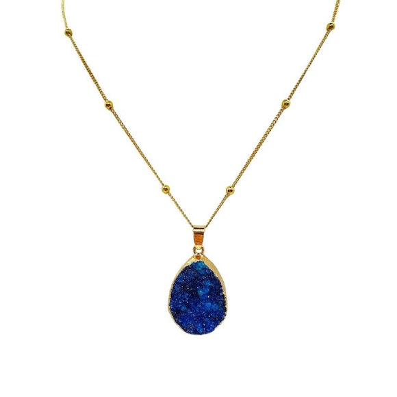 Gold Plated Chain with Blue Druzy Pendant