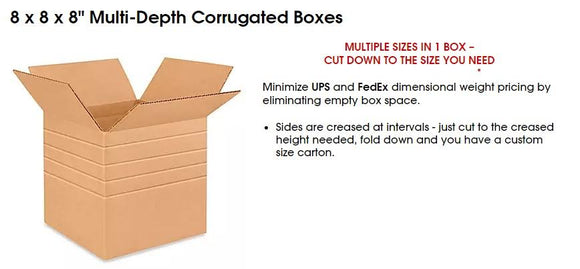 8 x 8 x 8 Multi Depth Corrugated Boxes