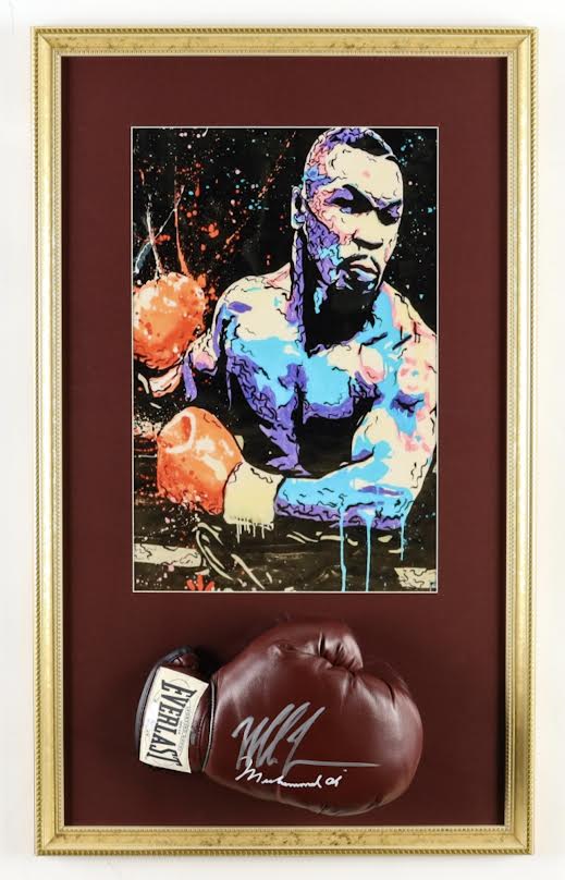 Mike Tyson Signed Custom Framed Everlast Boxing Glove Display with Art Print (PSA)