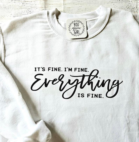 Crew Neck Sweater - Everything is Fine  White   Small