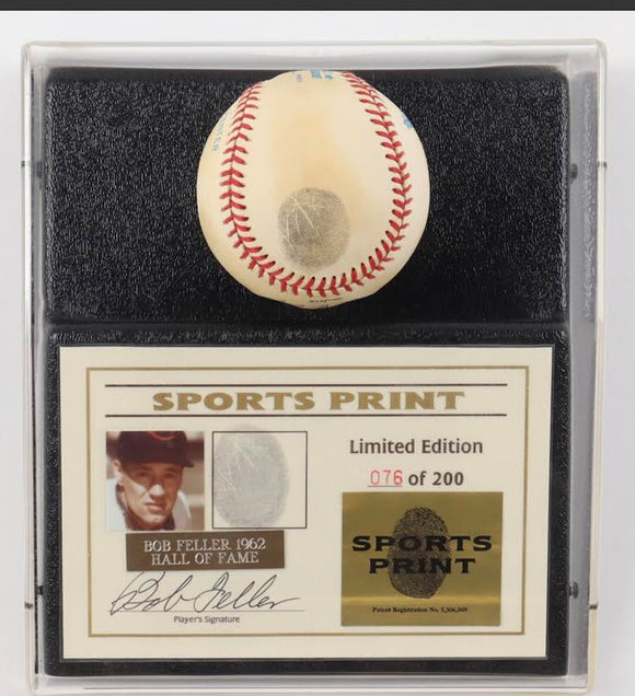 Bob Feller Signed LE OAL Baseball Display with Thumbprint with Display Case (Beckett)  Limited Edition # / 200