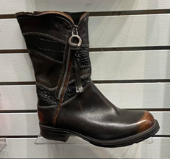 As 98 chocolate leather croco boot in size 7