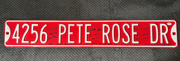 Pete Rose Signed Oversized Street Sign With Extensive Stat Inscriptions (PSA)