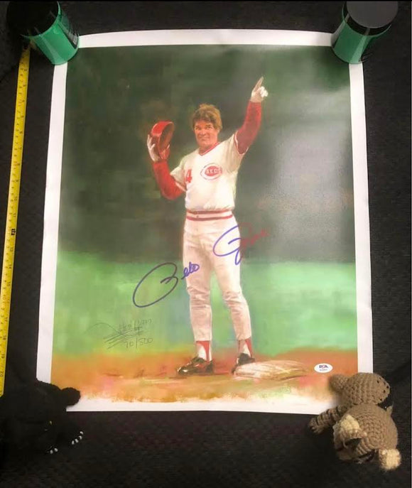 Pete Rose & Wang Haiyan Signed LE Reds Giclee on Canvas (PSA)  Limited Edition #/ 500