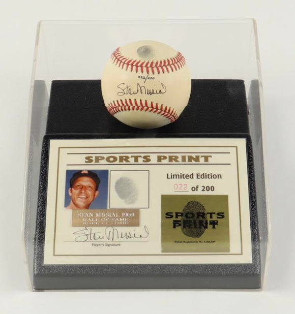 Stan Musial Signed Limited Edition   Official National League Baseball Display   with Thumbprint (Beckett)  Limited Edition # / 200