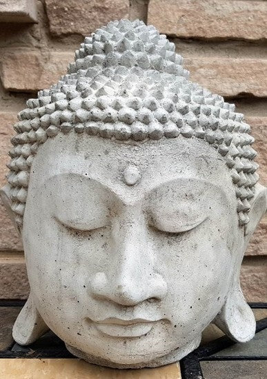 Cast Concrete Buddha Head - 11 Inch