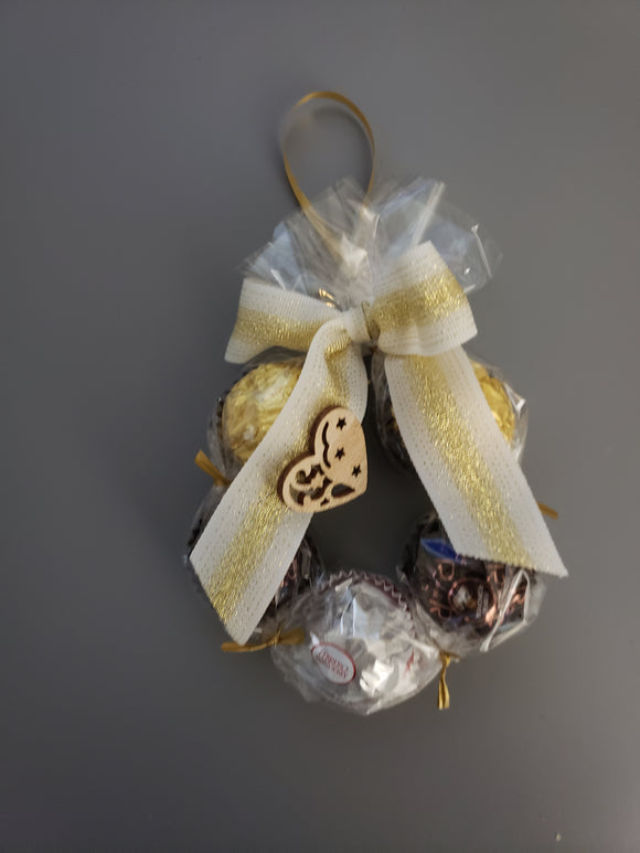 Chocolate Wreath - White and Gold Ribbon