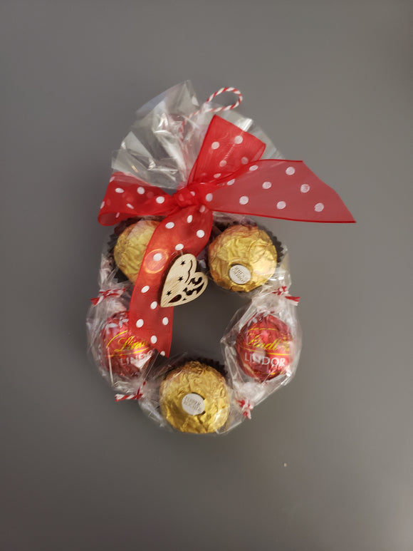 Chocolate Wreath - Red and White Ribbon