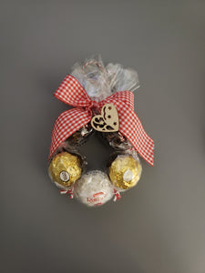 Chocolate Wreath - Red and White Check Ribbon