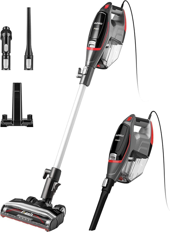 Eureka Flash Lightweight Stick Vacuum Cleaner, 15KPa Powerful Suction, 2 in 1 Corded Handheld Vac for Hard Floor and Carpet, Black