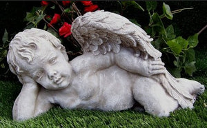 Cast Concrete Laying Angel - 16 inch