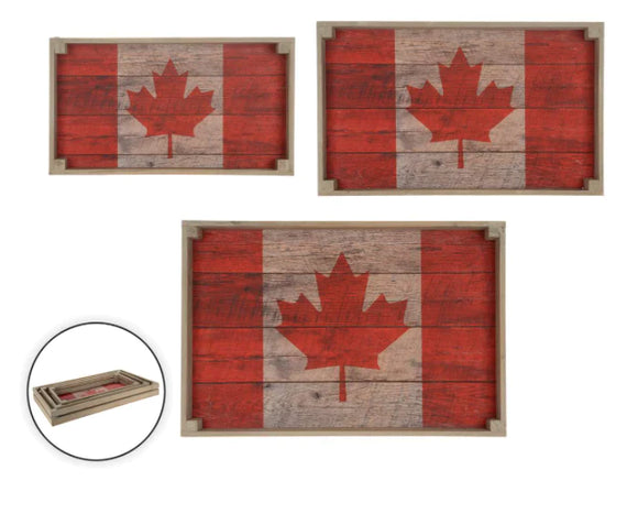 Canadian Flag Wooden Tray Set