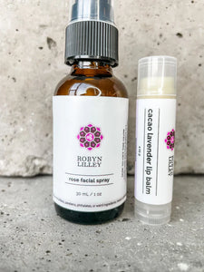 Rose Facial Spray + Cacao Lavender  Lip Balm Duo