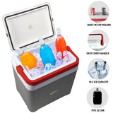 Koolatron Ice Chest Cooler w/ Locking Carry Handle, 25L (26 qt), 32 Can Capacity, Gray and Red