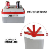 Koolatron Ice Chest Cooler w/ Locking Carry Handle, 25L (26 qt), 32 Can Capacity, Gray and Red