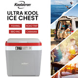 Koolatron Ice Chest Cooler w/ Locking Carry Handle, 25L (26 qt), 32 Can Capacity, Gray and Red