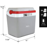 Koolatron Ice Chest Cooler w/ Locking Carry Handle, 25L (26 qt), 32 Can Capacity, Gray and Red