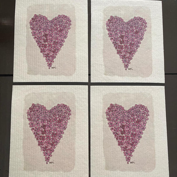 Purple Floral Heart More Joy Swedish Dishcloth Set of 4