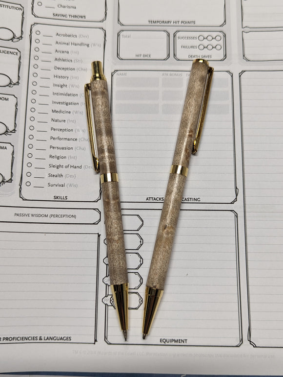 Slimline Ballpoint Pen & Mechanical Pencil Set (Maple with Gold Finish)