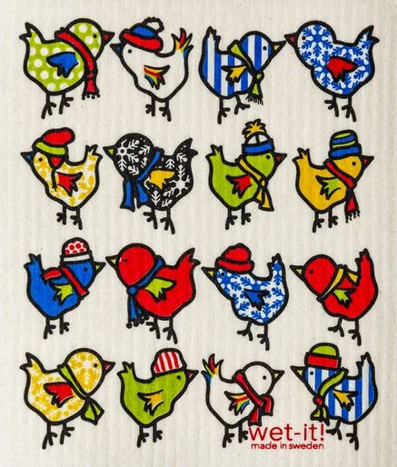 Winter Little Chix Wet It Swedish Dishcloth