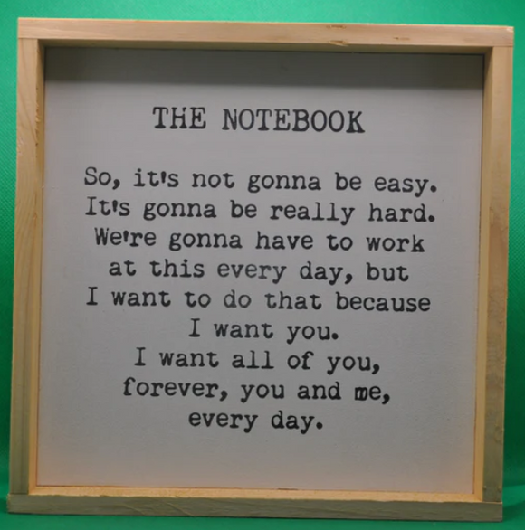 The Notebook Mini Wooden Sign