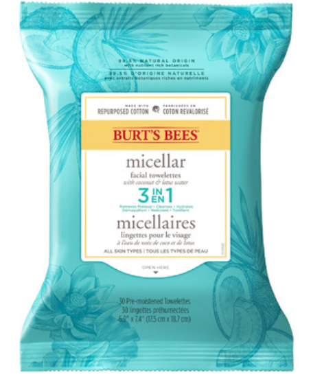 Burt's Bees 3 in1 Micellar Facial Cleanser Wipes with Coconut & Lotus Water