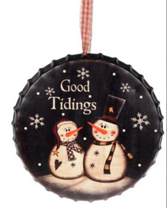 Festive Bottle Cap Metal Signs - Good Tidings