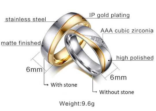 Couple Rings Lovers Stainless Steel