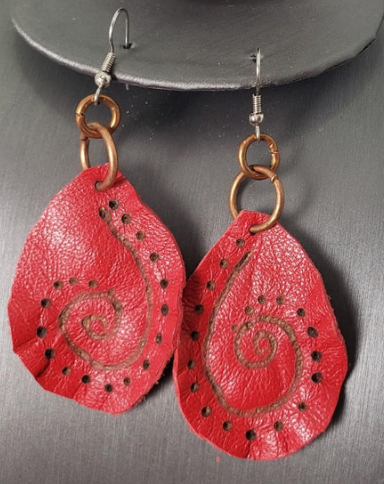 Earrings and Ear Cuffs Collections Red Leather Copper Dangles Earrings