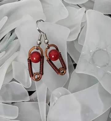 Earrings and Ear Cuffs Collections Red Agate and Copper Duo Drop Earrings