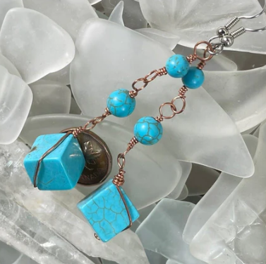 Earrings and Ear Cuffs Collections -Magnesite and Turquoise Dangle Earrings