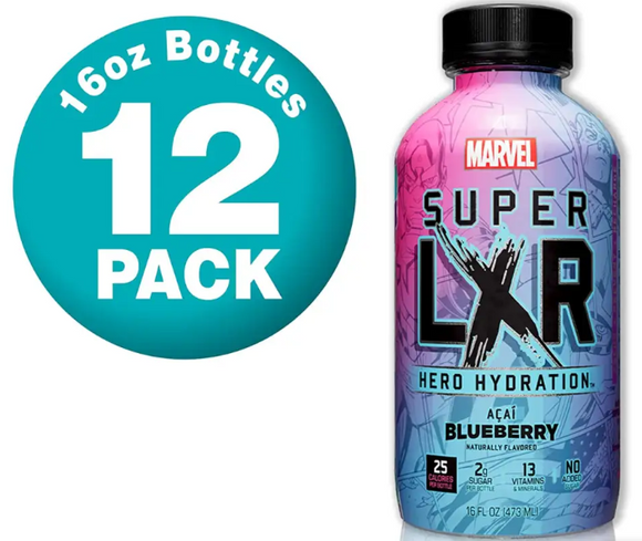 Arizona x Marvel Super LXR Hero Hydration - Acai Blueberry - 16oz (Pack of 12) - Sports Drink, with Electrolytes