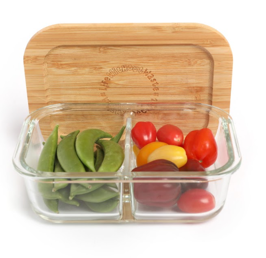 Life Without Waste Divided Glass Lunch Container -Small 2-Compartment (580 ML)