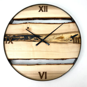 25” Maple Live Edge Wood Clock ft. Black Epoxy Inlay