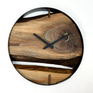 18” BLACK WALNUT LIVE EDGE WOOD CLOCK FT. GREEN EPOXY INLAY