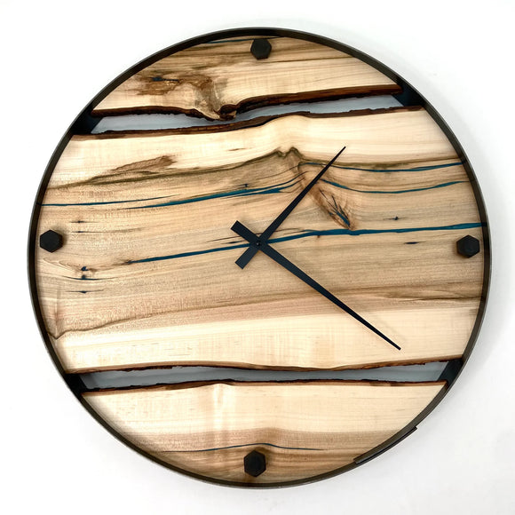 21” MAPLE LIVE EDGE WOOD CLOCK FT. TEAL EPOXY INLAY