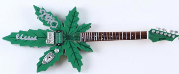 Cheech Marin & Tommy Chong Signed  Sweet Leaf Guitars® Mary Jane Marijuana Shape Miniature Guitar Model (JSA)