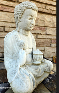 Cast Concrete Buddha Holding a Lantern  02-042