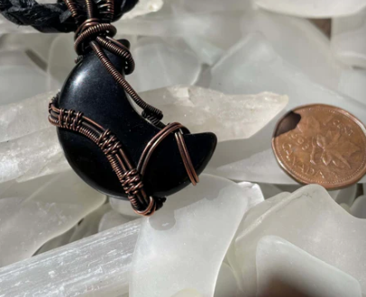 Carved Gemstone Collection -Carved Black Obsidian Moon Pendant