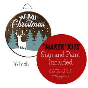 "Maker" Kit - "Merry Christmas Ornament Sign" 16 Inch Round Sign Kit Unpainted