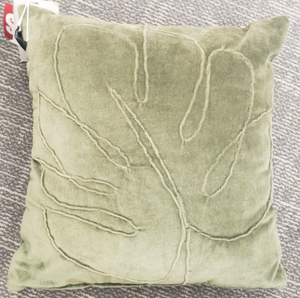 Green Velvet Pillow with Monstera Leaf