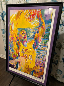 LeRoy Neiman Signed Lakers "Shaquille O'Neal" 25x36 Custom Framed Original Lithograph Display (PSA COA)