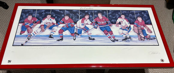 One-Of-A-Kind Prototype Les Canadiens Framed 18”x36” Lithograph Signed by 7 Habs Hall of Famers