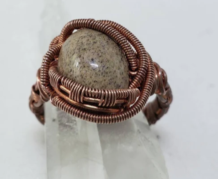 Rings Collection - Granite Cabochon in Copper Ring Size 13