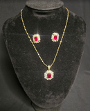 Gold-Plated Necklace & Earring Set with Ruby Red and Swarovski Crystals